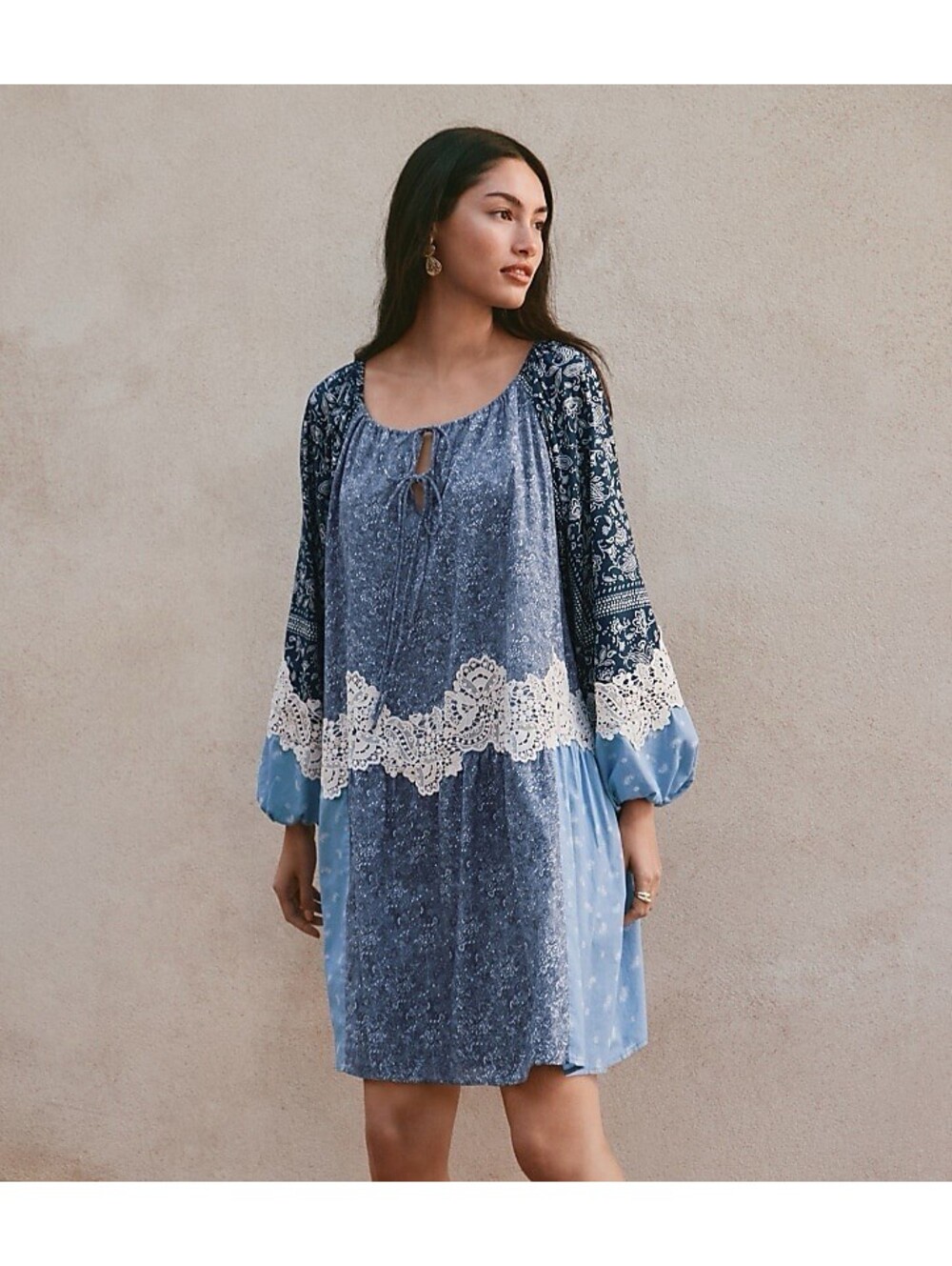 LOFT Petite Lace Paisley Tie Pocket Dress XSP